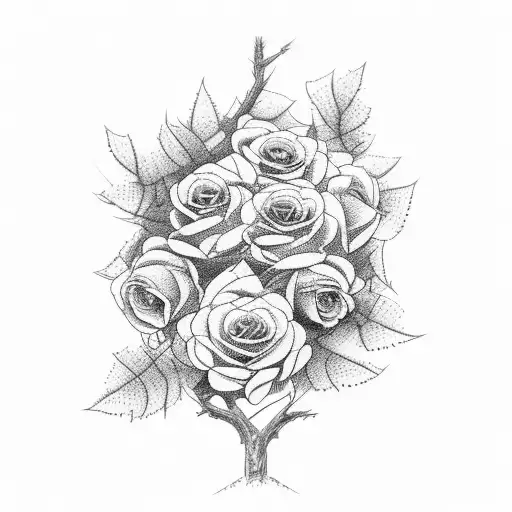 Tree With Brambles Wrapped Around And Roses
