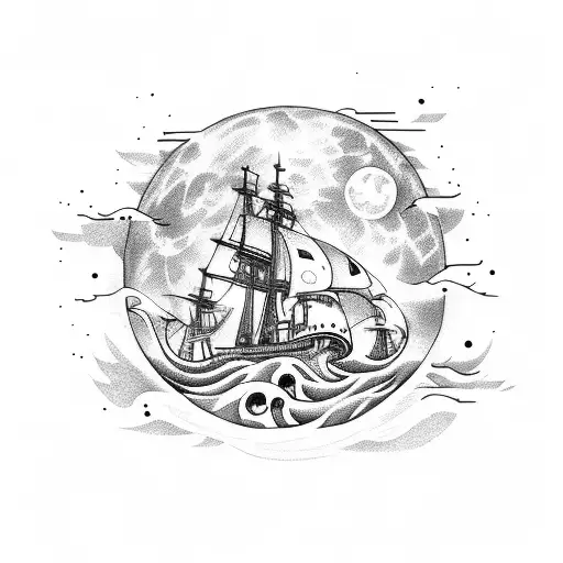 Kraken Attacking A Ship With A Full Moon As The Backdrop
