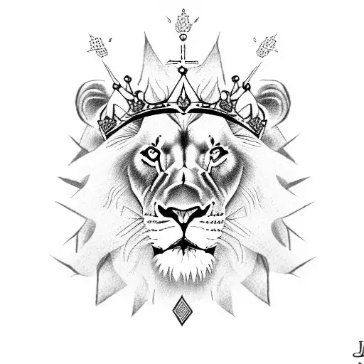 Lion Of Judah With Crown On Head Holding A Cross