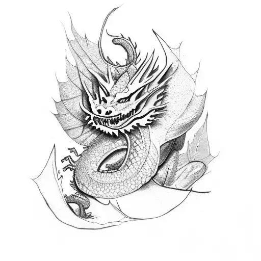 Dragon Entangled Between Leaves Of A Tree