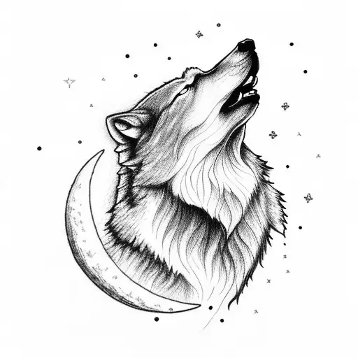 Wolf Howling With Moon