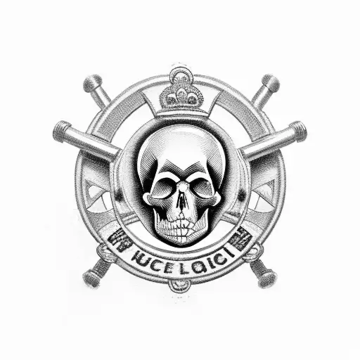 A Police Badge With Crossed Guns And A Skull