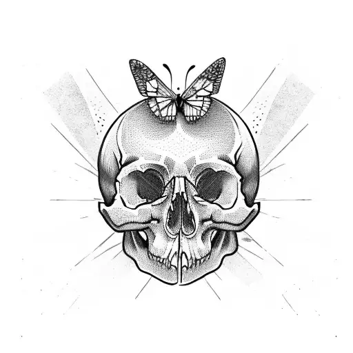 Skull Roses Butterfly And Brain