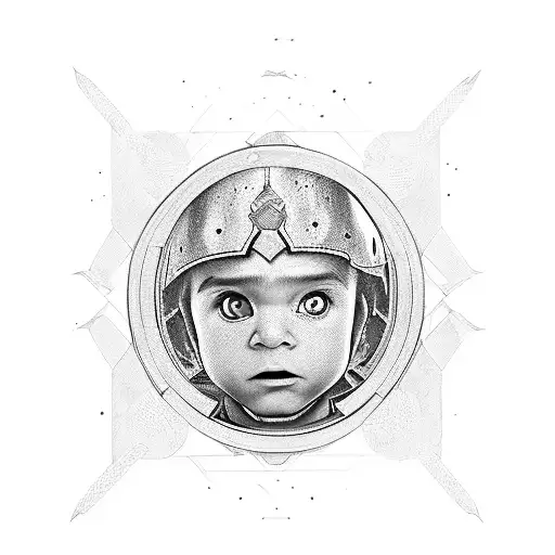 Little Boy Lokking At The Mirror And Seeing A Gladiator