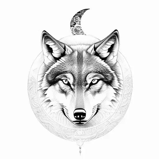 Calm Wolf With Moon And Sanskrit Shlok At Bottom