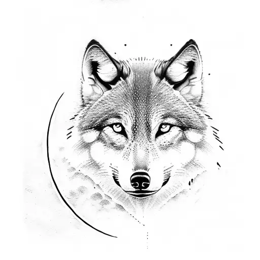 One Line Calm Wolf With Moon And Sanskrit Shlok At Bottom