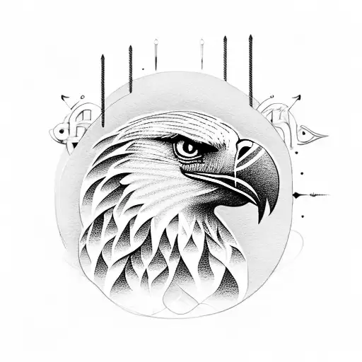 A Dotwork Eagle With Musical Symbols Surrounding It