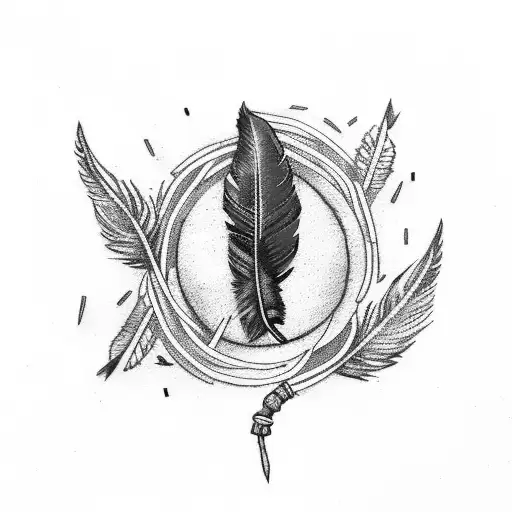 Red Feather With Broken Barbed Wire