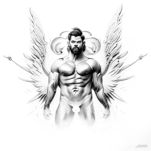 Male Muscular Angel Falling Down From Heaven