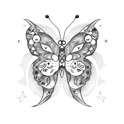 Rose Moon Butterfly Leaves Gemini Stars Mountains And Trees Paw Print Black Cat