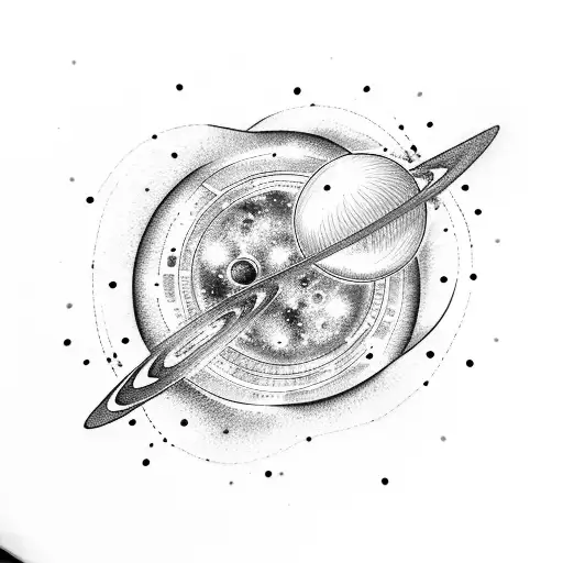 A Dotwork Tattoo Of A Majestic Galaxy With Planets And Shooting Stars