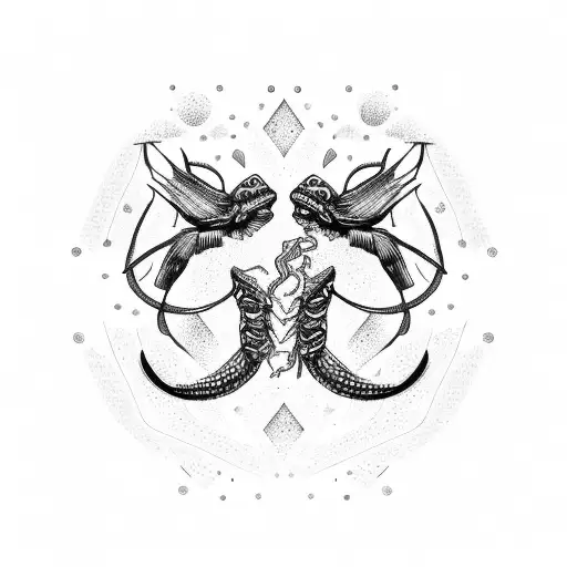 Scorpio And Pisces Fine Line Symbols Combined