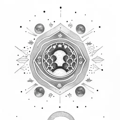 A Dotwork Tattoo Of A Moon With Three Stars