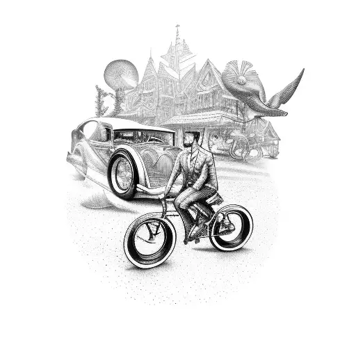 A Vintage Car And A Bicycle Merging Into One