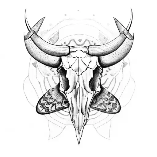 Bull Skull Whit A Butterfly In The Head