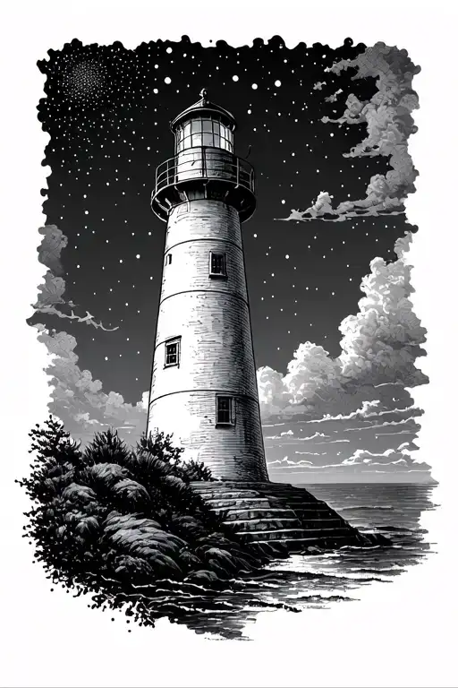 Lighthouse At Night Sky With Stars