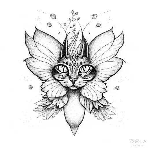 Flying Cat With Fairy Wings With Iris Flowers