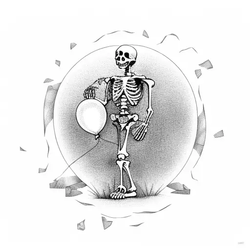 Skeleton Standing Emotionless Und Holding 3 Balloons In Its Hand