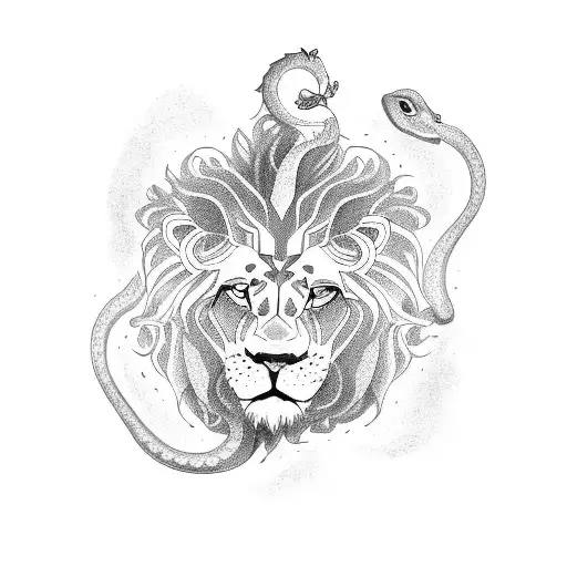 Lion With A Snake