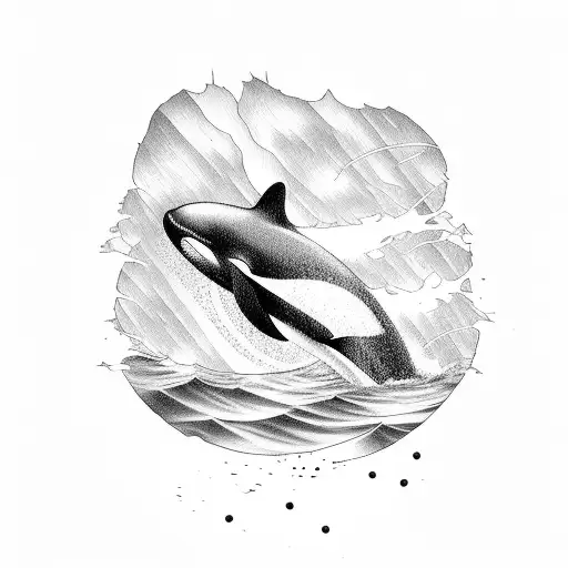 A Minimalist Tattoo Of A Killer Whale Swimming In A Sunlit Ocean