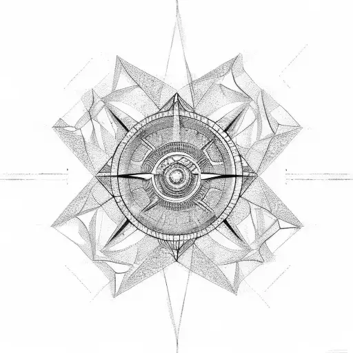 An Abstract Representation Of A Programming Code Interwoven With A Compass