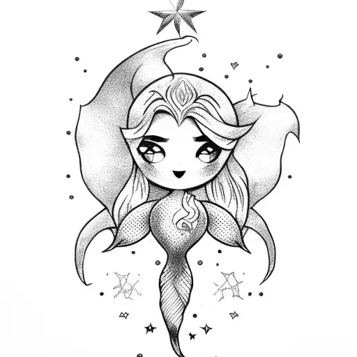 Mermaid With A Star On Her Head And A Sword In Her Hand