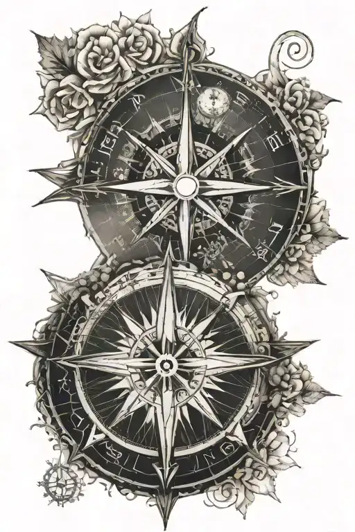 A Compass Rose With Symbols Of Personal Growth And Resilience