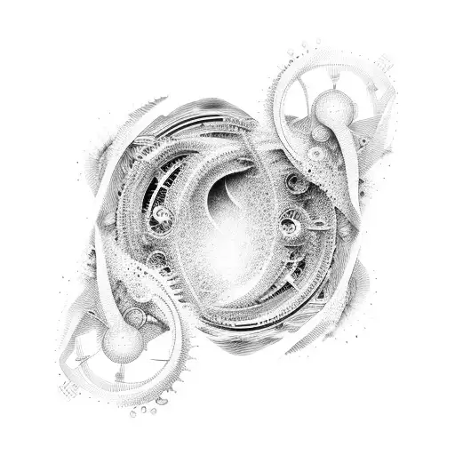 Abstract Representation Of A Wave Merging With Mechanical Components