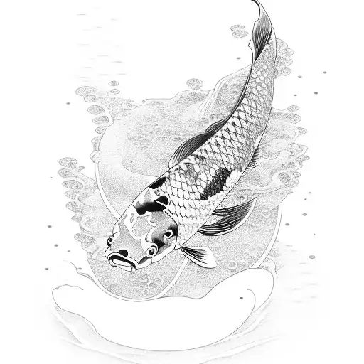 Koi Fish With Waves In Japanese Style