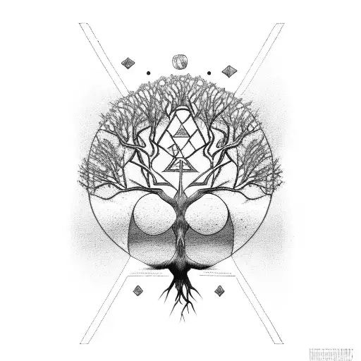 Tree With The Roots In An Upside Down Triangle Earth Sign Symbol