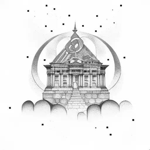 Abstract Representation Of A Bank Building With Musical Notes Flowing Out