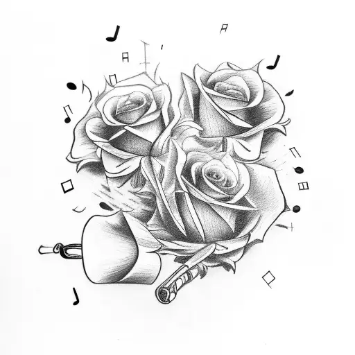 Trumpet With Roses Around It And Music Notes