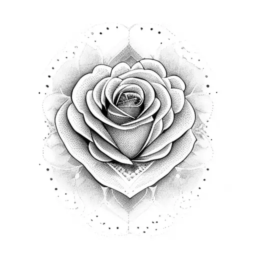 A Dotwork Design Of A Heart-shaped Rose Bouquet With The Name Elizabeth Written In Elegant Script