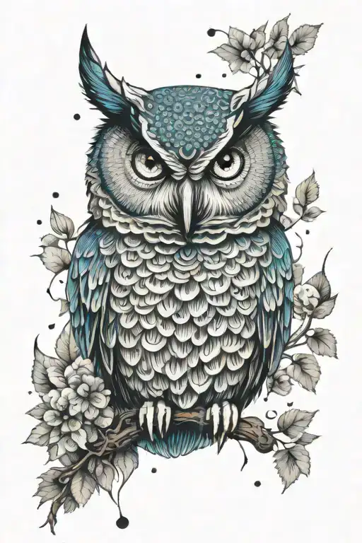 Owl With Blue Eyes And Background