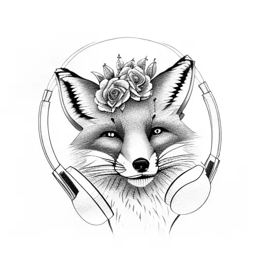 A Fox Wearing Headphones Surrounded By Roses