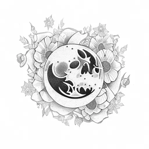 Moon With A Phrase And Flowers