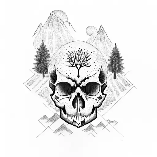Skull With Trees And Mountain