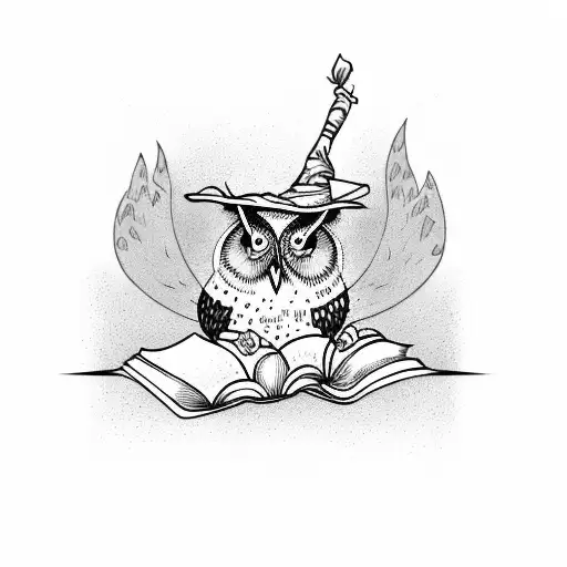 An Owl Reading A Book With A Witch's Hat On