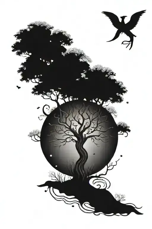 Tall Thin Tree Of Life With The Aries And Cancer Zodiac Symbols Intertwining