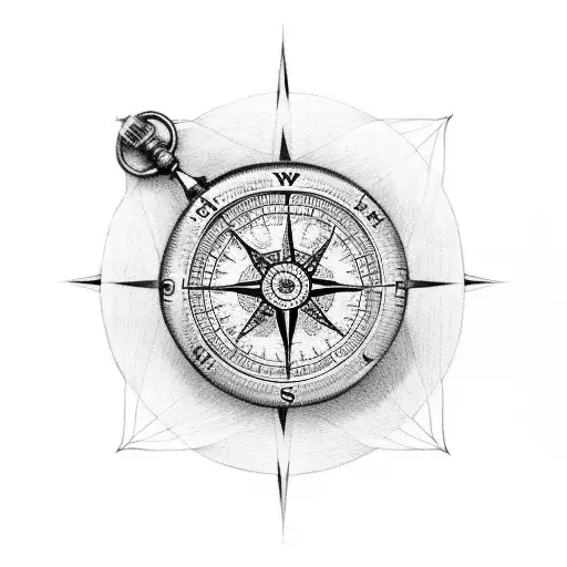 Swallow With A Pocket Watch And A Compass Rose
