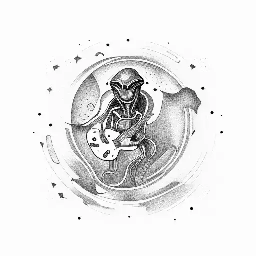 Alien Playing Guitar On A Cosmic Stage