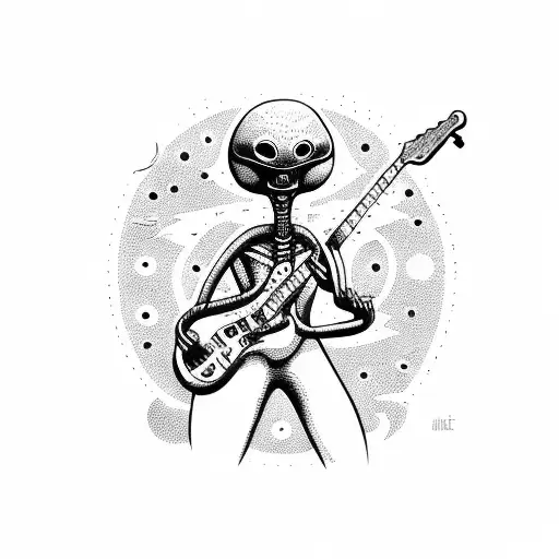 Alien Playing Guitar On A Cosmic Stage