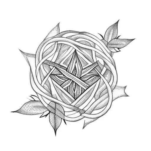 A Minimalist Tattoo Of A Plant Intertwined With Witchcraft Symbols