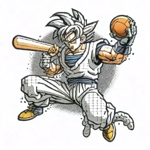 A Dragon Ball Z Character Playing Baseball In A Pixelated Video Game Style