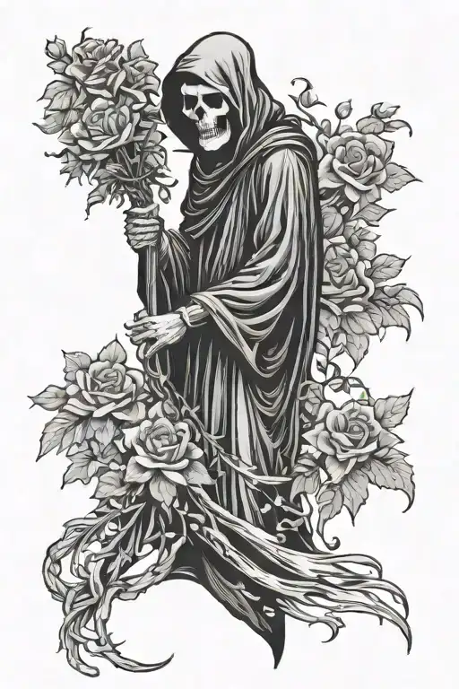 Grim Reaper Holding A Bouquet