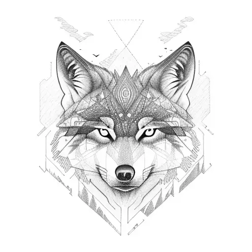 Sunset In Forest With Wolf