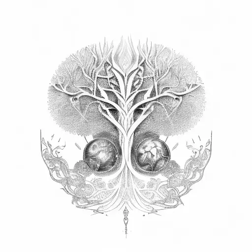 A Futuristic Interpretation Of A Tree Of Life With A Strix Uralensis Integrated Into The Design