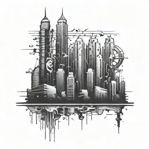 A Futuristic Cityscape With Text In Different Languages As Graffiti On The Buildings