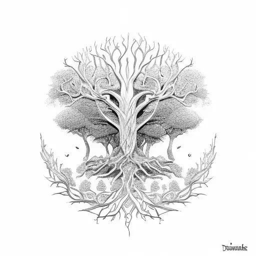A Futuristic Interpretation Of A Tree Of Life With A Strix Uralensis Integrated Into The Design