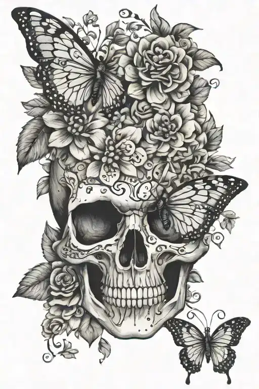 Butterfly Skull Flowers